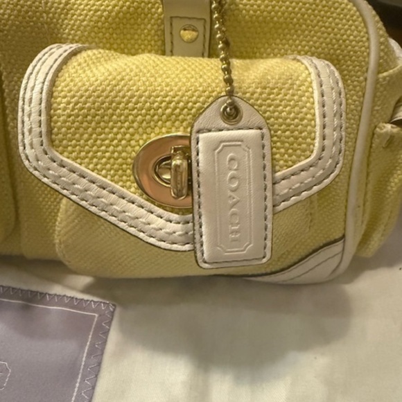 Rare COACH Legacy Twill Satchel Yellow Lime Leather Shoulder Bag Y2K Vintage - Picture 4 of 5